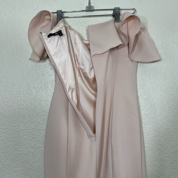 JAY GODFREY Rollins Off Shoulder Midi Blush Nude Dress Ruffle Size - Picture 9 of 13